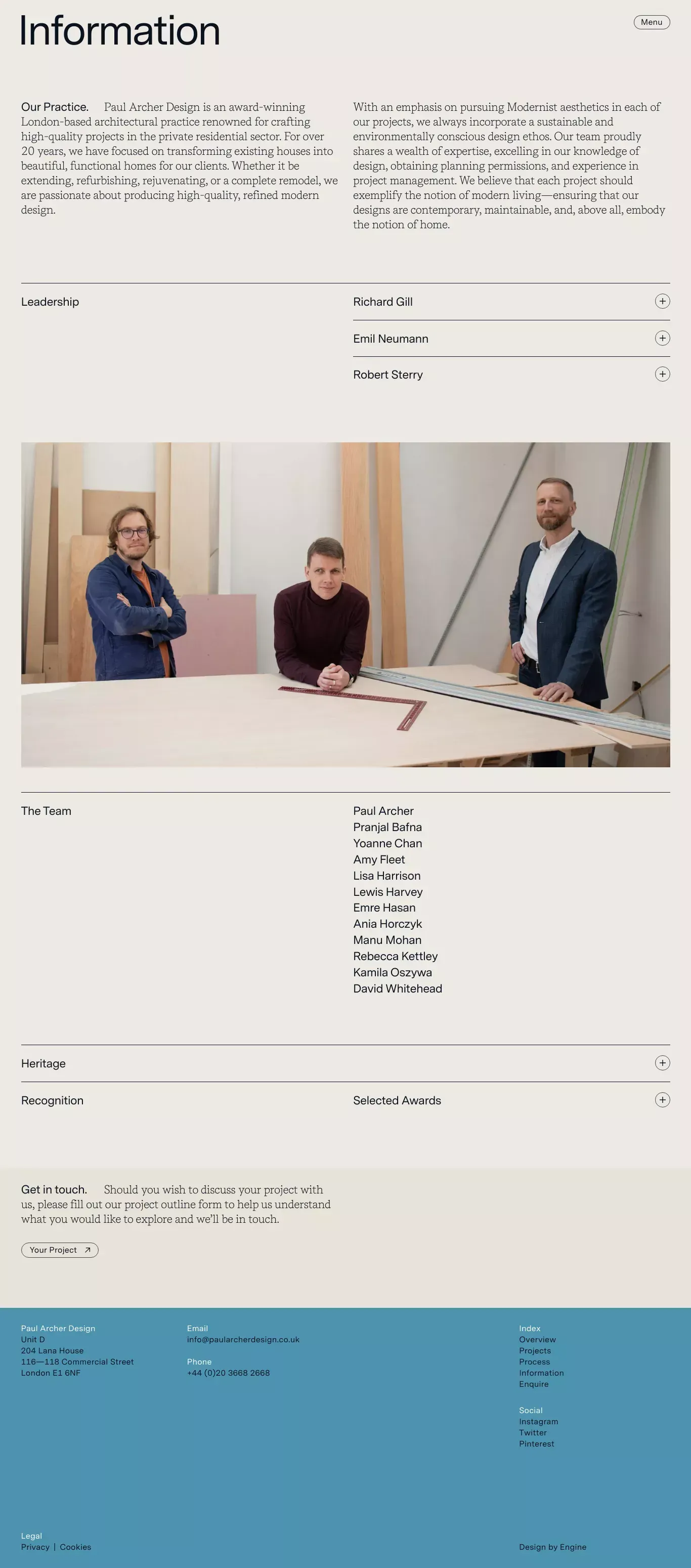 Paul Archer Design — Information - About Us  design