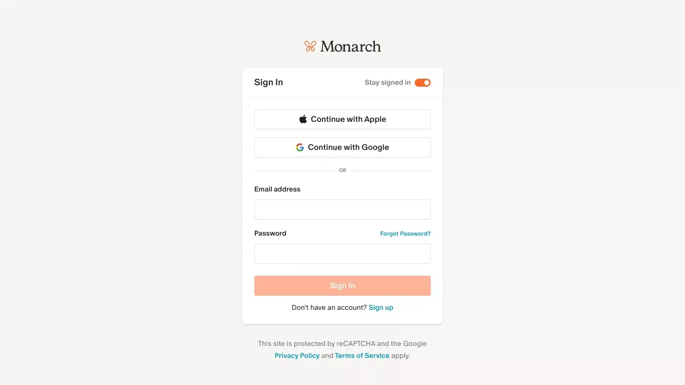 Monarch - Sign Up design