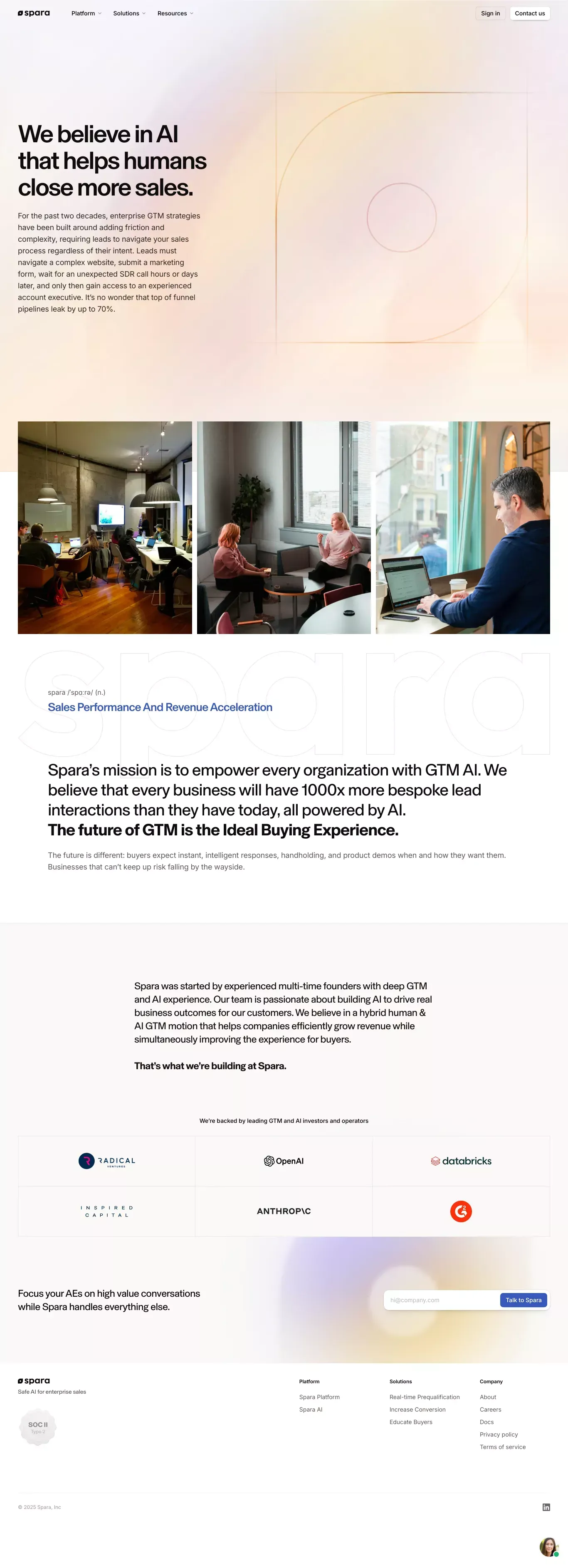 Spara - The AI-powered inbound conversion platform - About Us  design