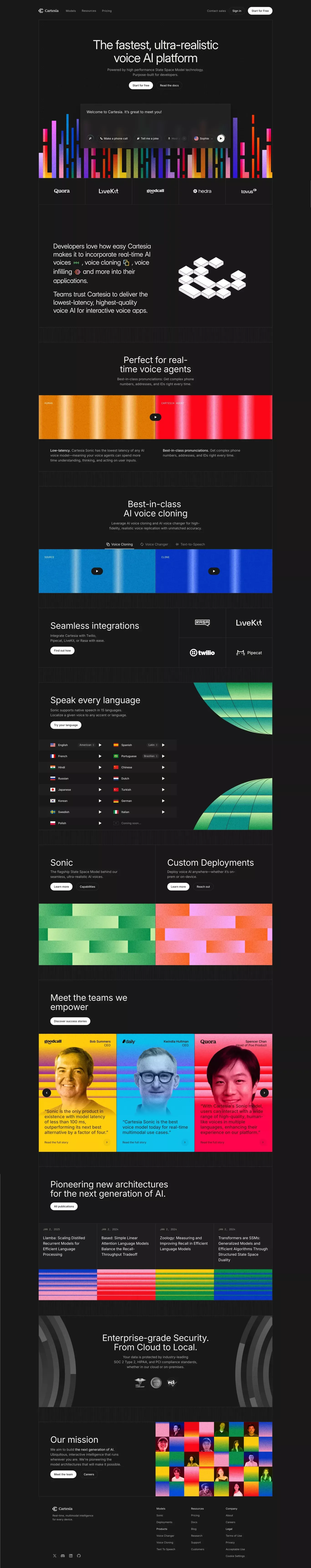 Cartesia - The fastest, ultra-realistic voice AI platform. - Landing design
