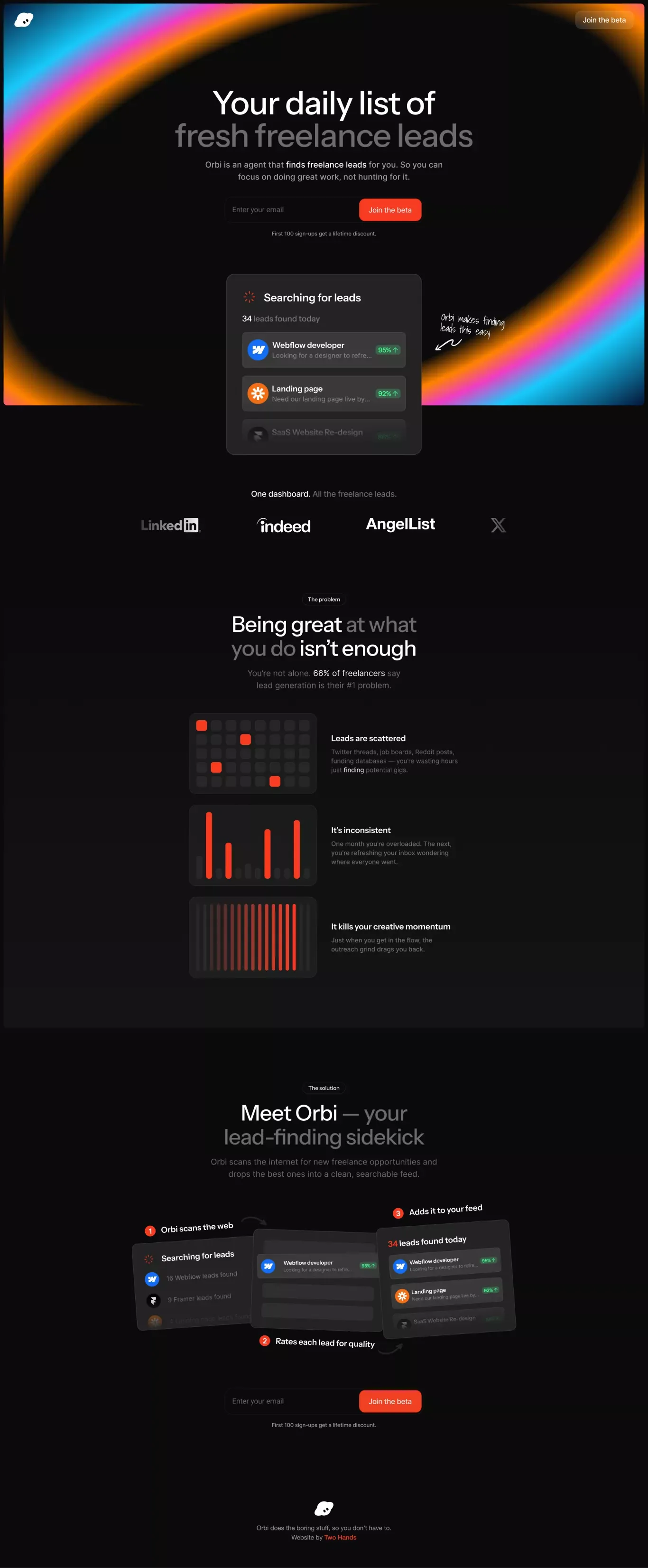 Orbi | The easiest way to find freelance leads - Landing design