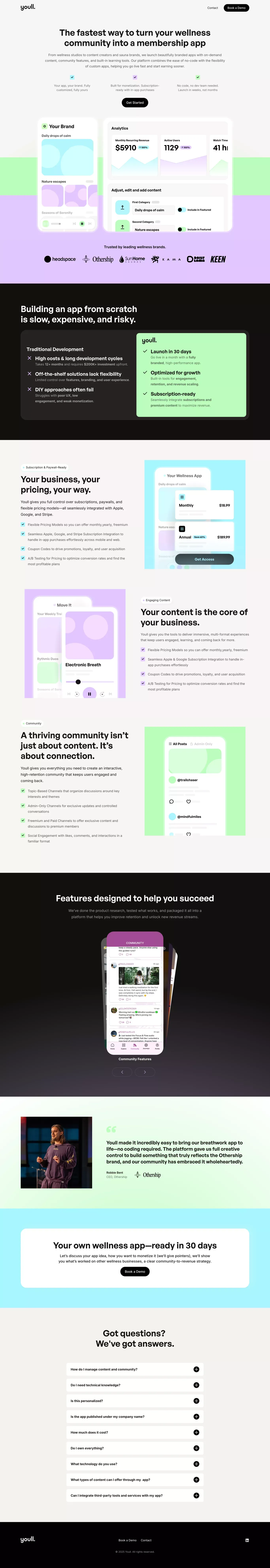 Youll — Turn your wellness community into a membership app - Landing design