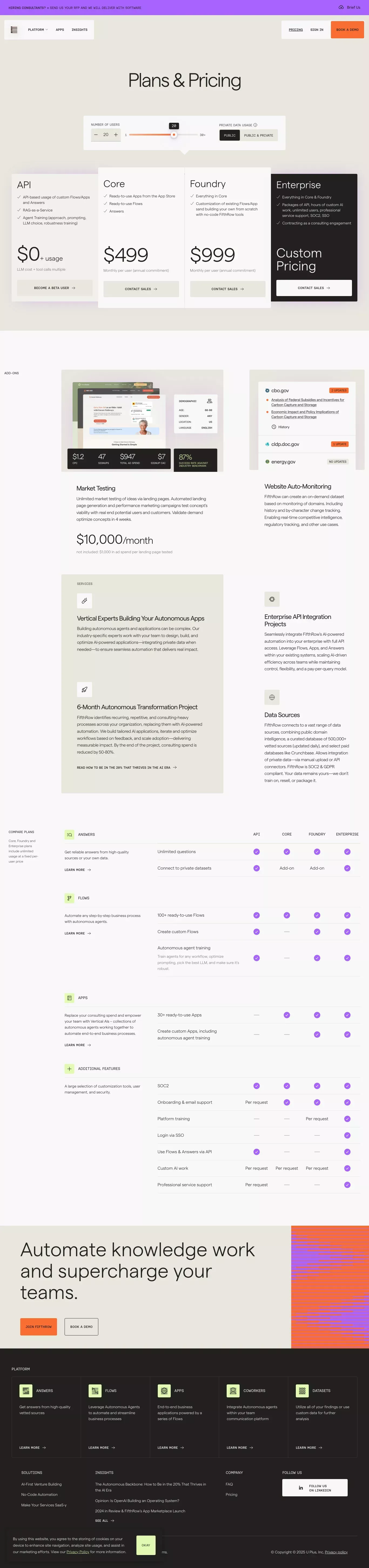 Plans & Pricing | FifthRow – Consulting as Software - Pricing design