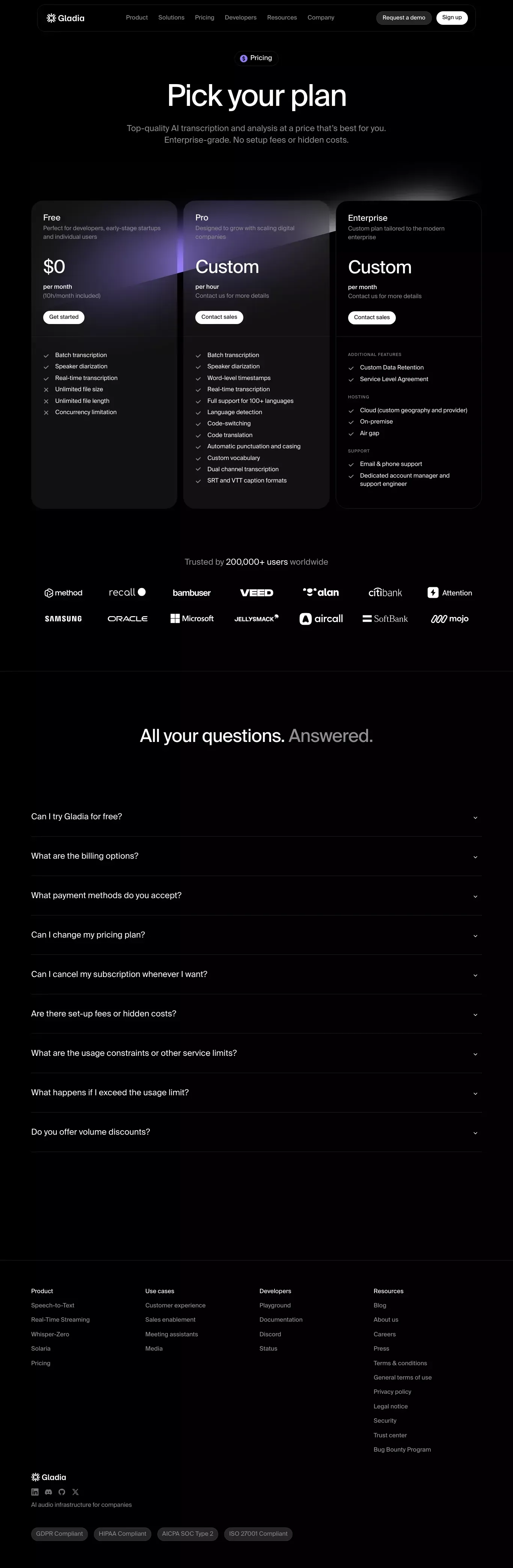 Gladia - Pricing - Pricing design