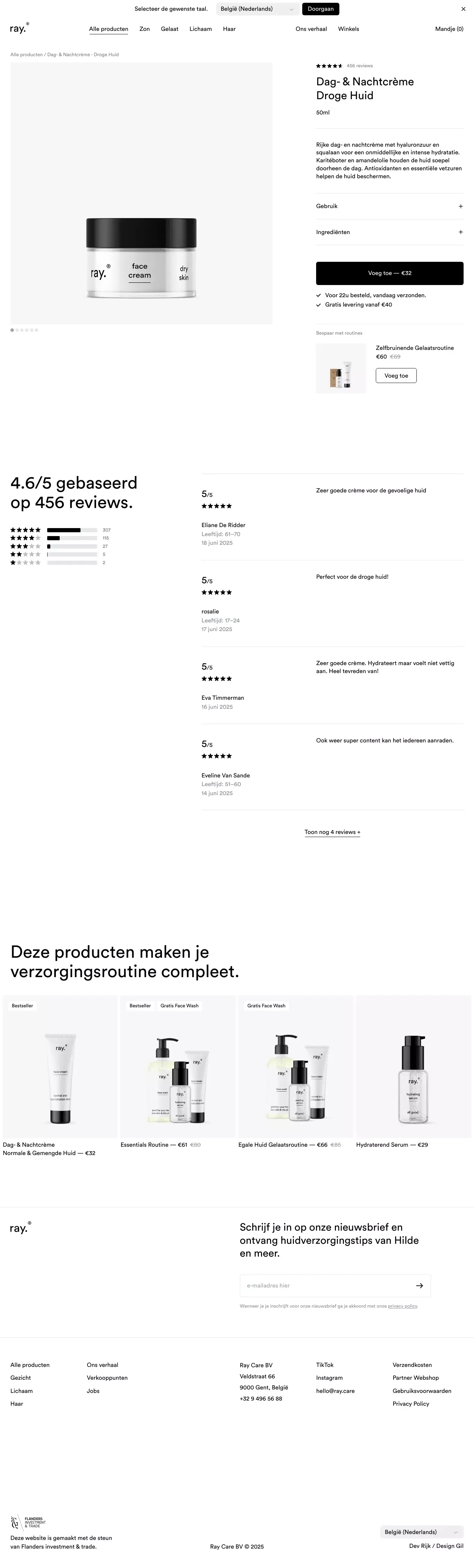 Dag- & Nachtcrème - Droge Huid | Ray - Product page design