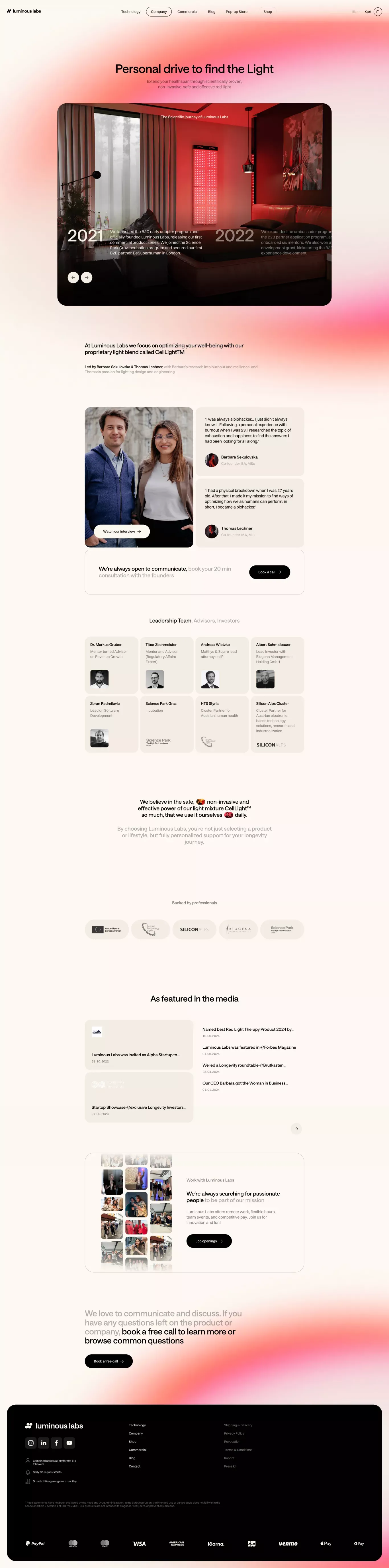 Luminous Labs | Company page - About Us  design