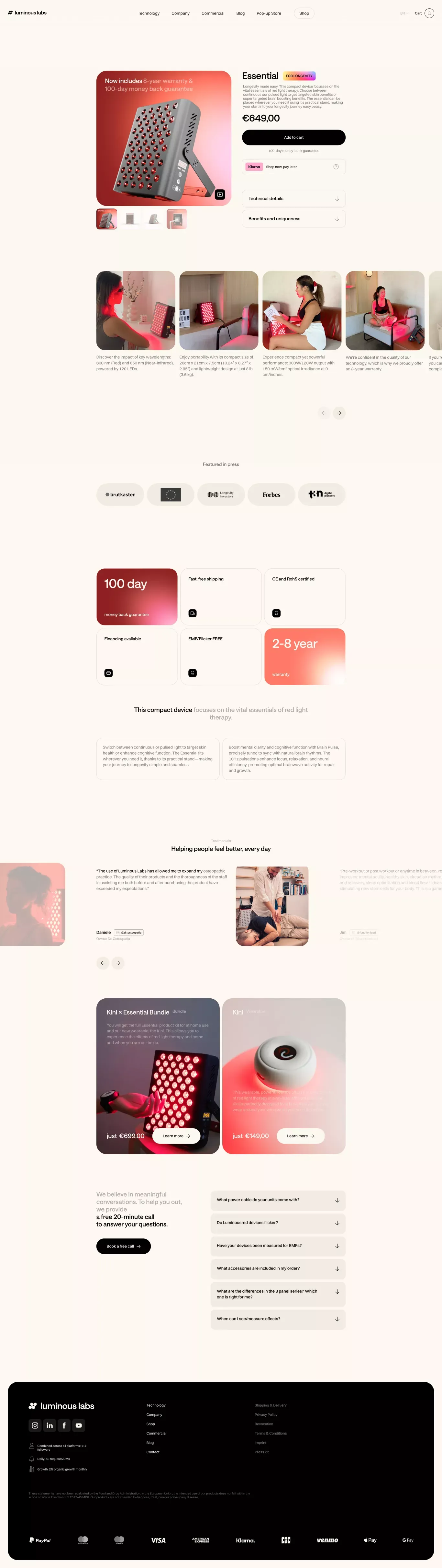 Luminous Labs | Essential - Product page design