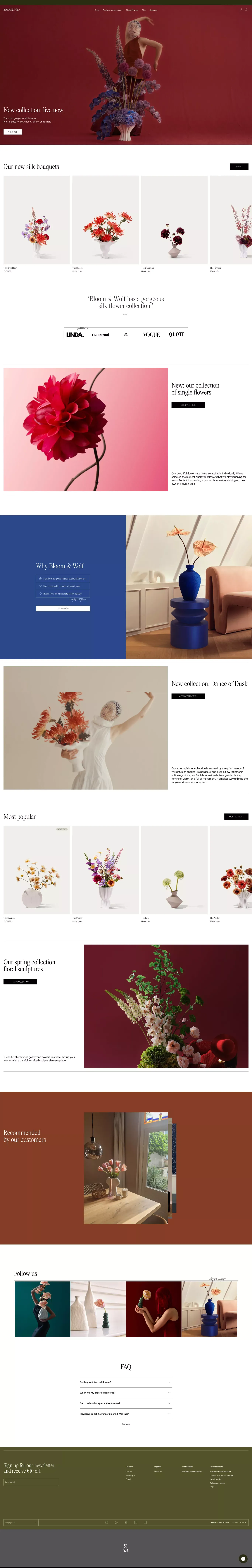 Bloom & Wolf | Leider in luxe zijden bloemen - Ecommerce design
