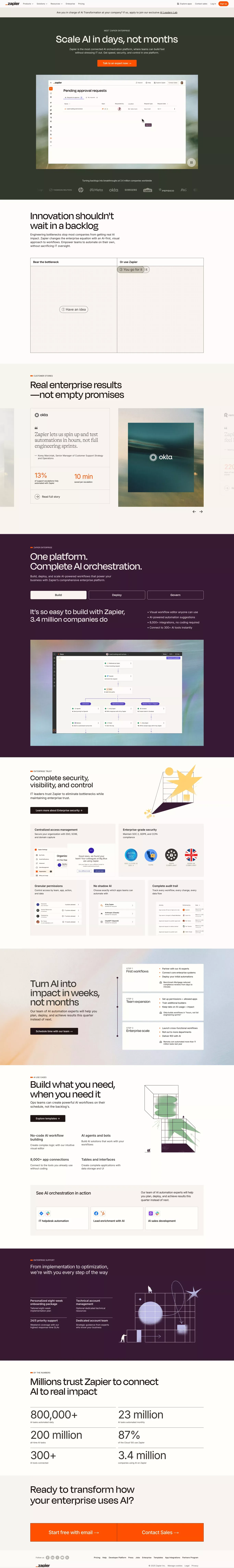 Zapier Enterprise | Scale AI Workflows Fast and Securely - Landing design