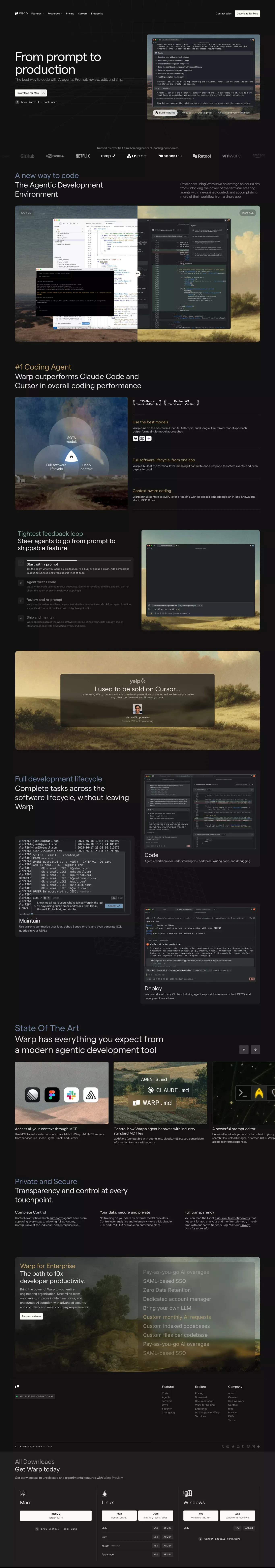 Warp: The Agentic Development Environment - Landing design