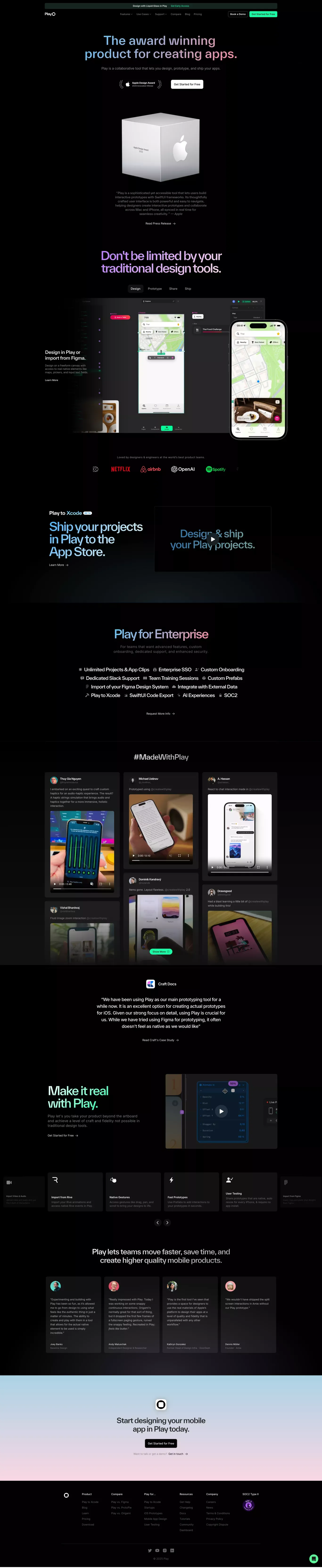 Play - Design and ship mobile apps with the power of iOS & SwiftUI - Landing design