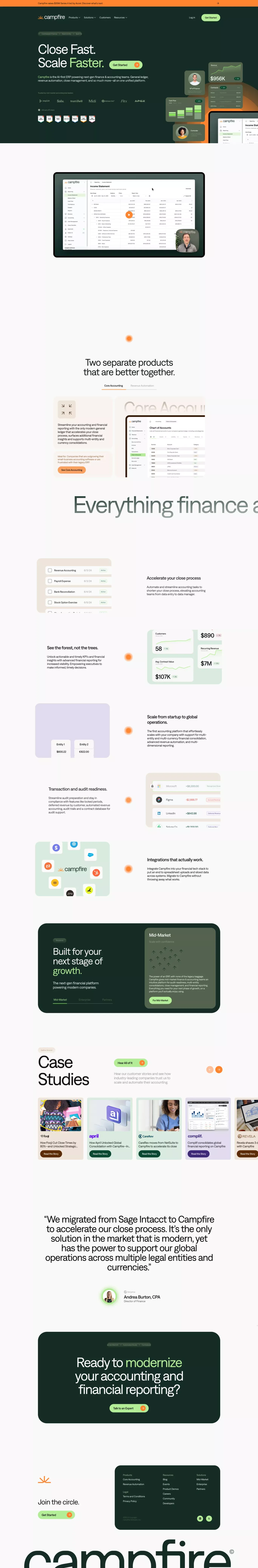 Campfire | The modern approach to accounting. - Landing design