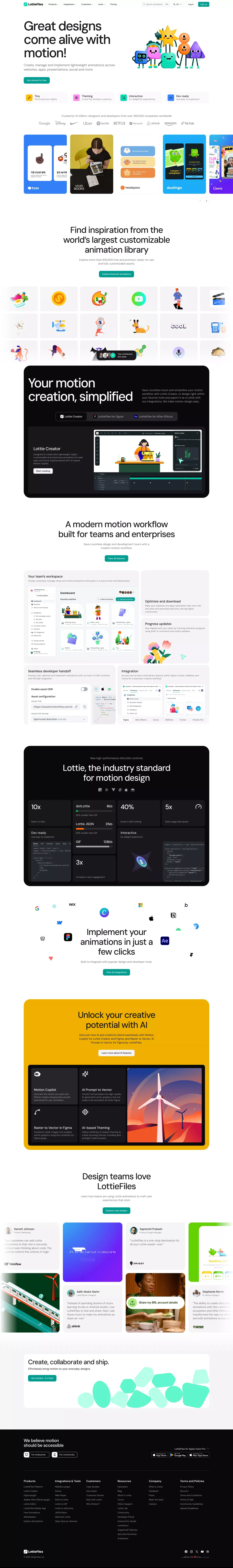 LottieFiles: Download Free lightweight animations for website & apps. - Landing design