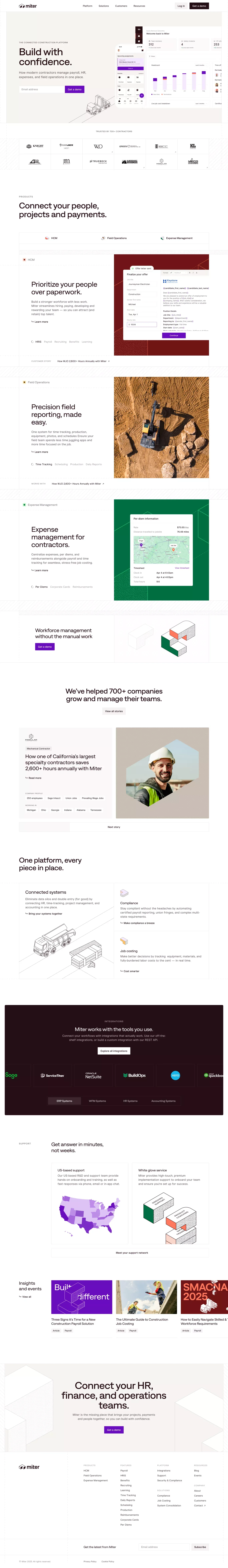 Miter | Payroll, HR, Expenses & Field Ops Software - Landing design