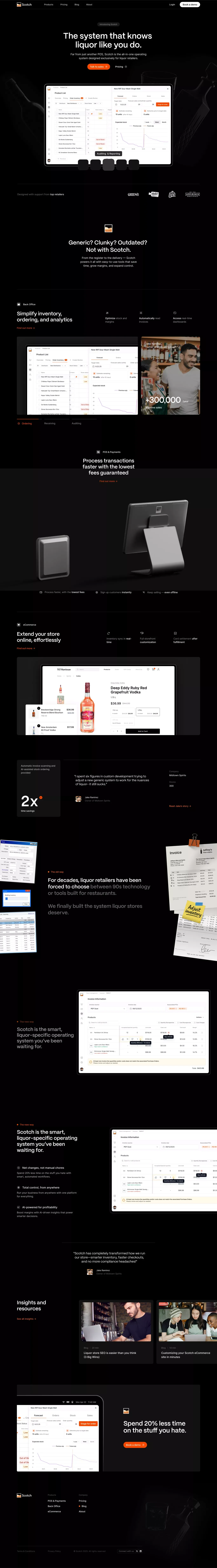 Scotch | POS, Back Office & eComm for Liquor Stores - Landing design