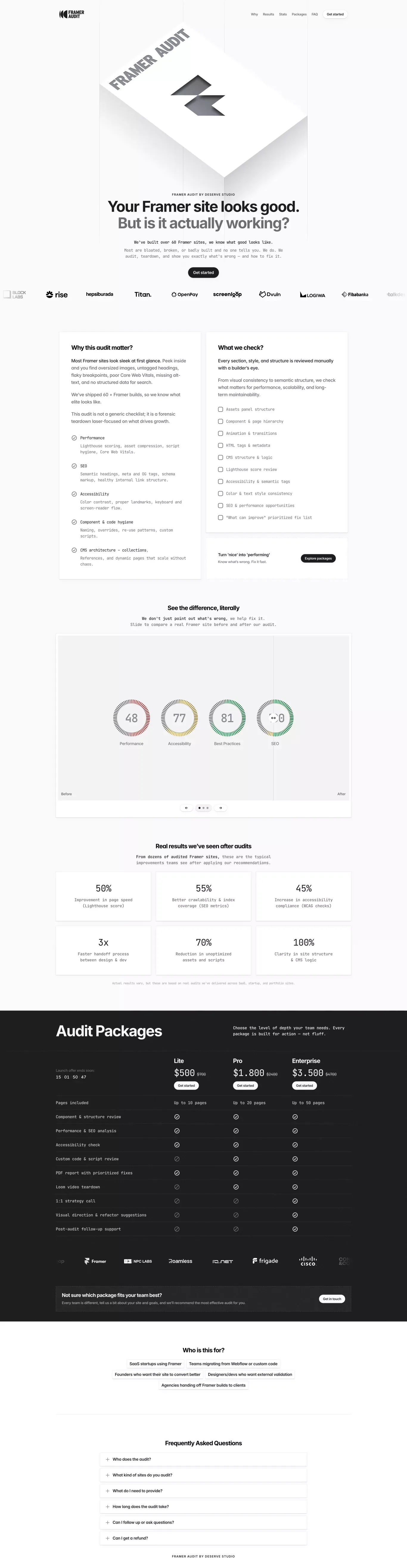 Framer Audit by Deserve Studio - Landing design