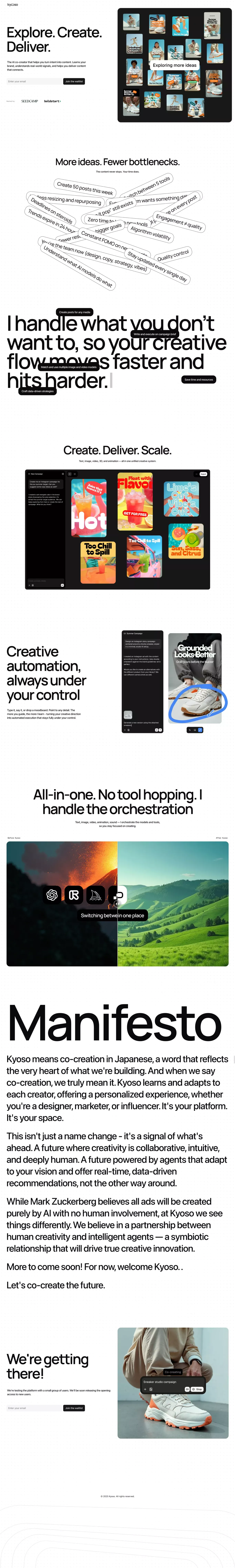 Kyoso | AI Co-Creation Platform for Creators - Landing design