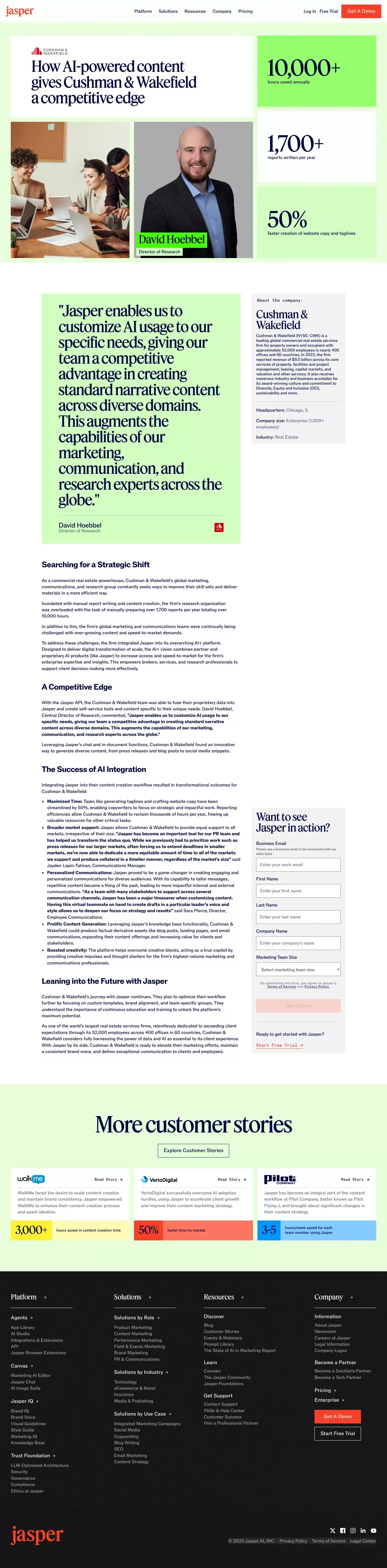 How AI-powered content gives Cushman & Wakefield a competitive edge | Jasper - Case Study design
