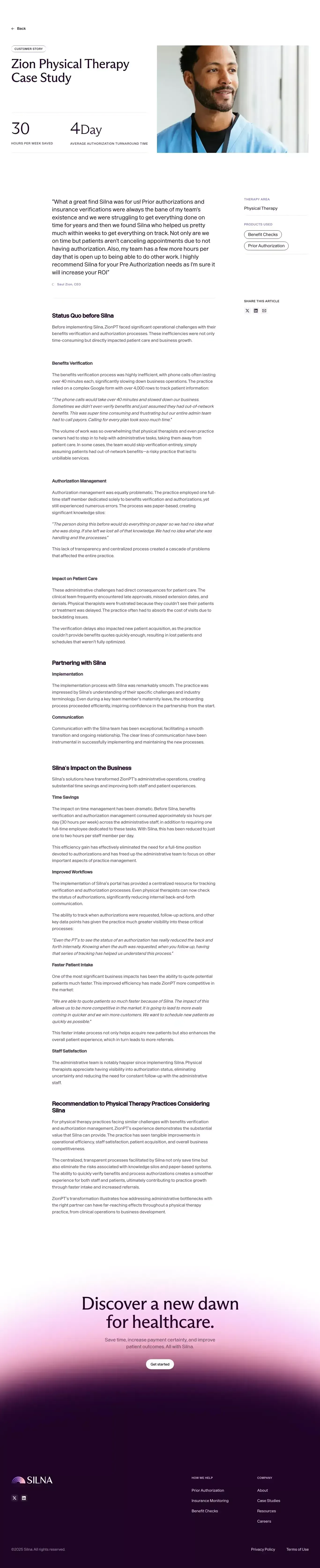 Zion Physical Therapy Case Study - Silna Health - Case Study design