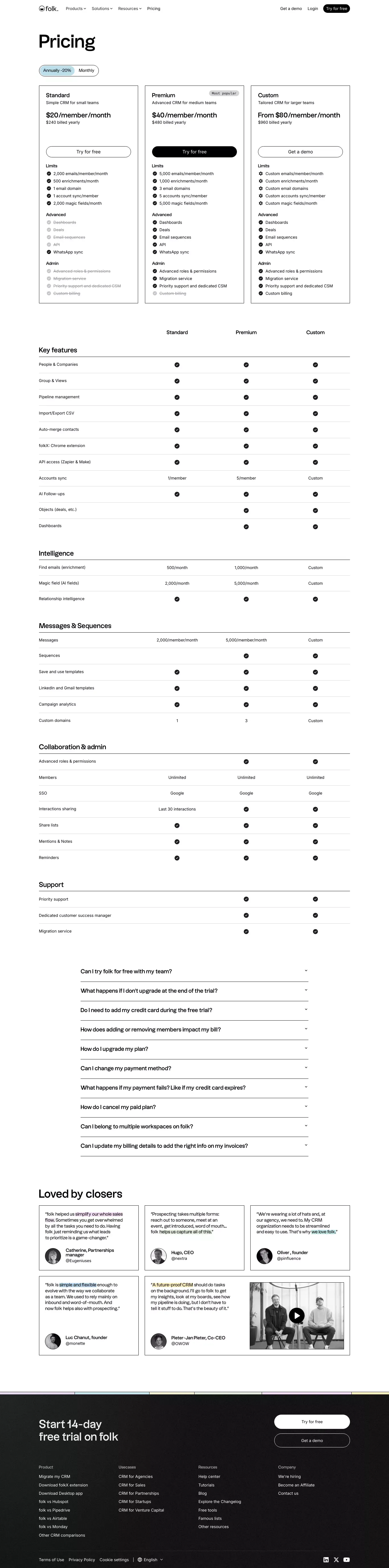 Try folk for free - Pricing design