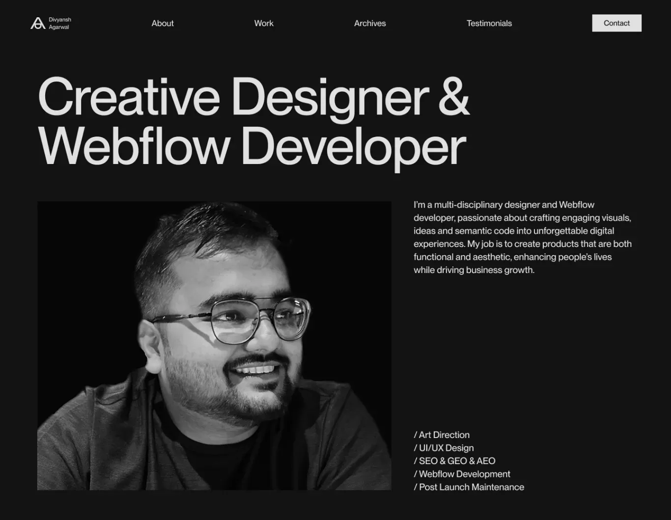 Divyansh Agarwal - Freelance Web Designer & Webflow Developer - Portfolio design