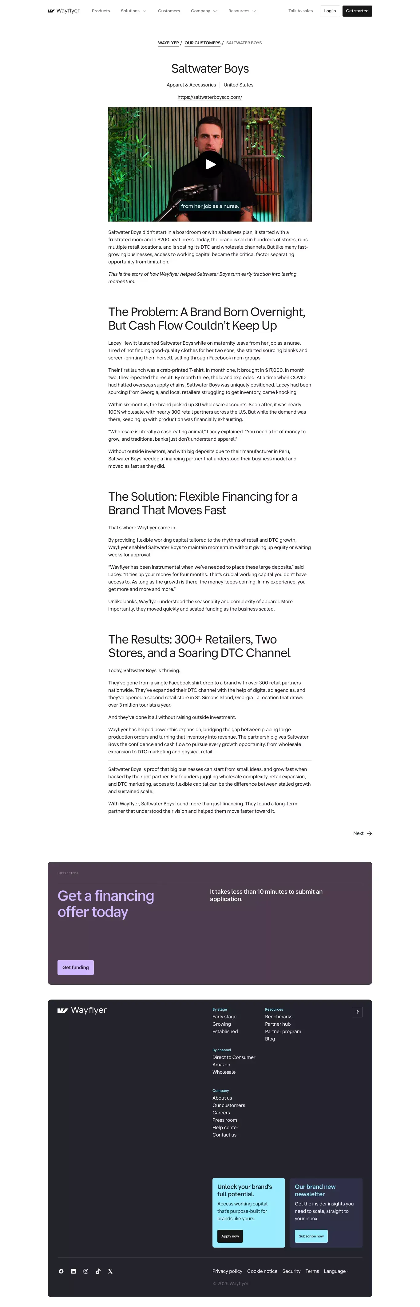 Wholesale Financing | Customer Stories | Saltwater Boys | Wayflyer - Case Study design