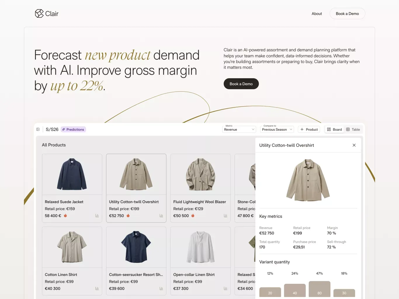 Clair - Forecast New Product Demand with AI - Landing design