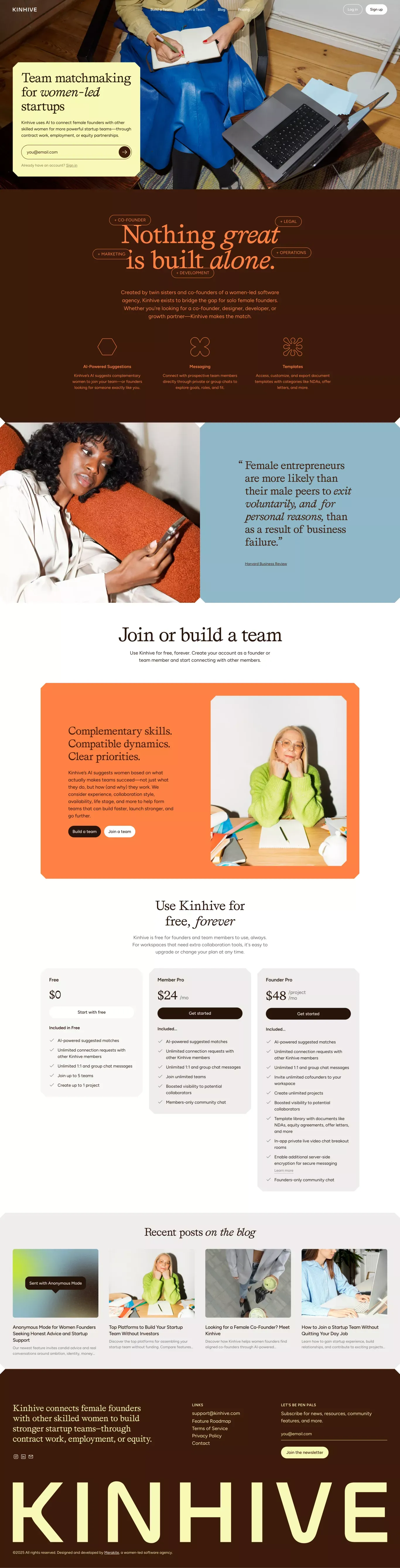 Female-Founder Team Matchmaking | Kinhive - Landing design