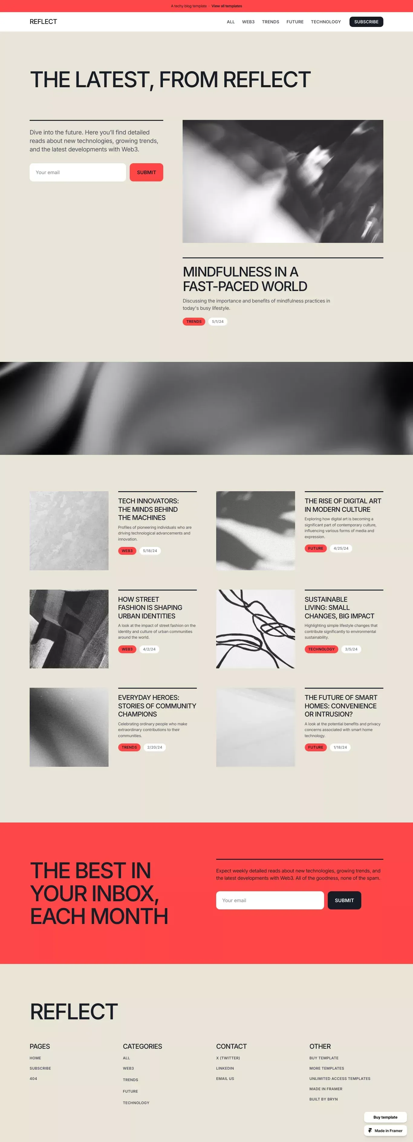 Reflect - Blog Template for Framer - Template design
