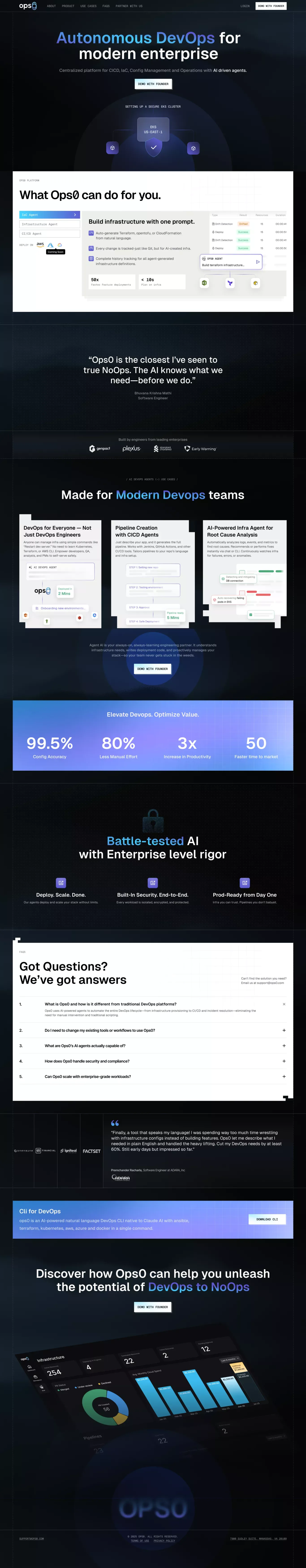 Ops0 - AI Agent for DevOps, Cloud & CI/CD Automation - Landing design