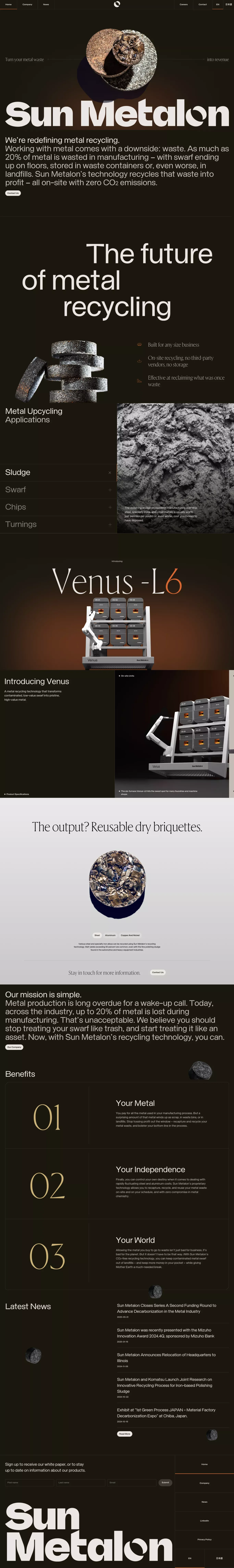 Turn your metal waste into revenue – Sun Metalon - Landing design