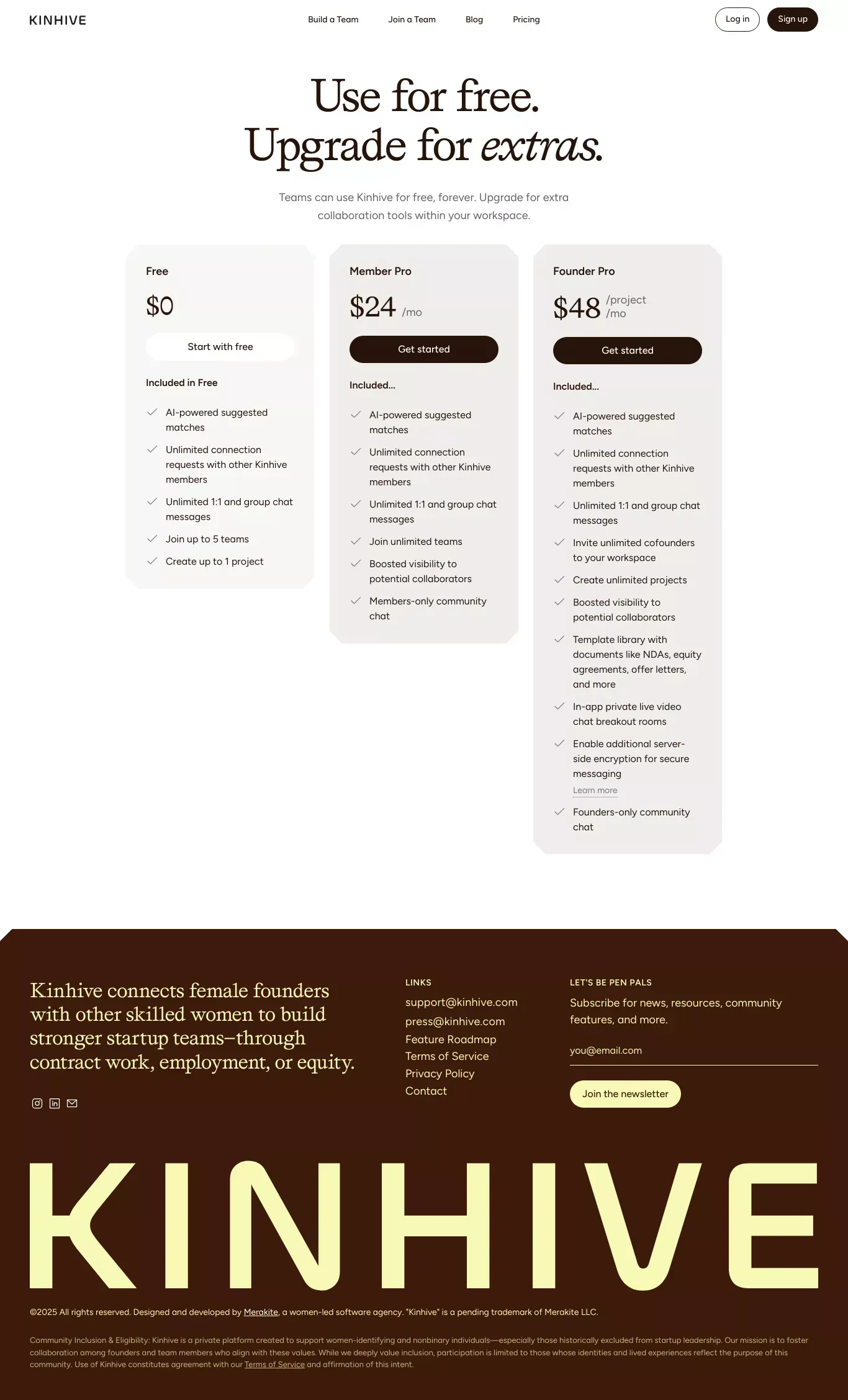 Pricing | Kinhive - Pricing design