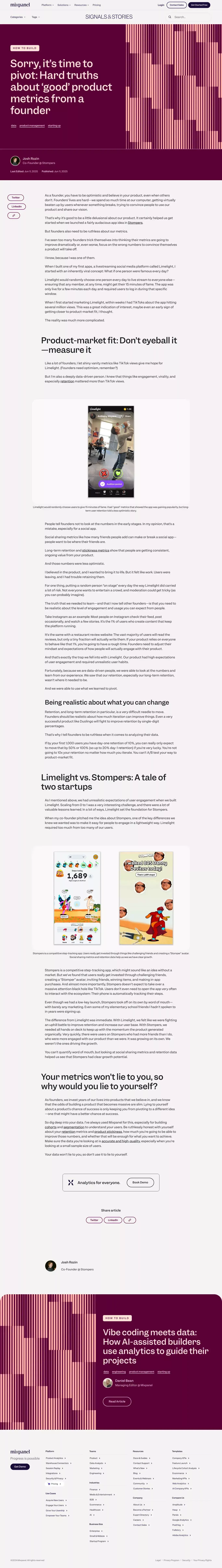 Sorry, it’s time to pivot: Hard truths about ‘good’ product metrics from a founder | Signals & Stories - Blog Post design