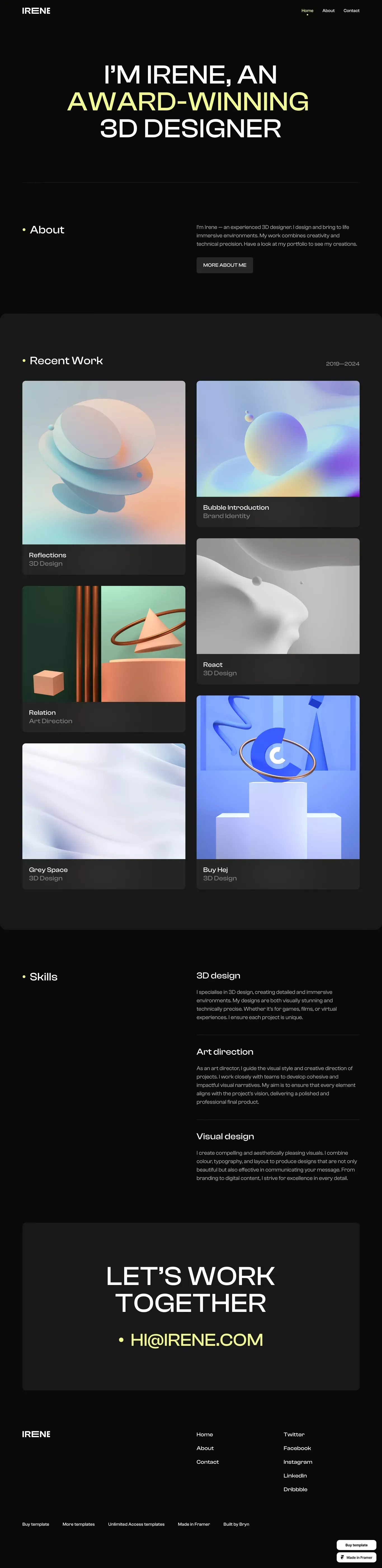 Irene - Portfolio Template for Framer - Template design