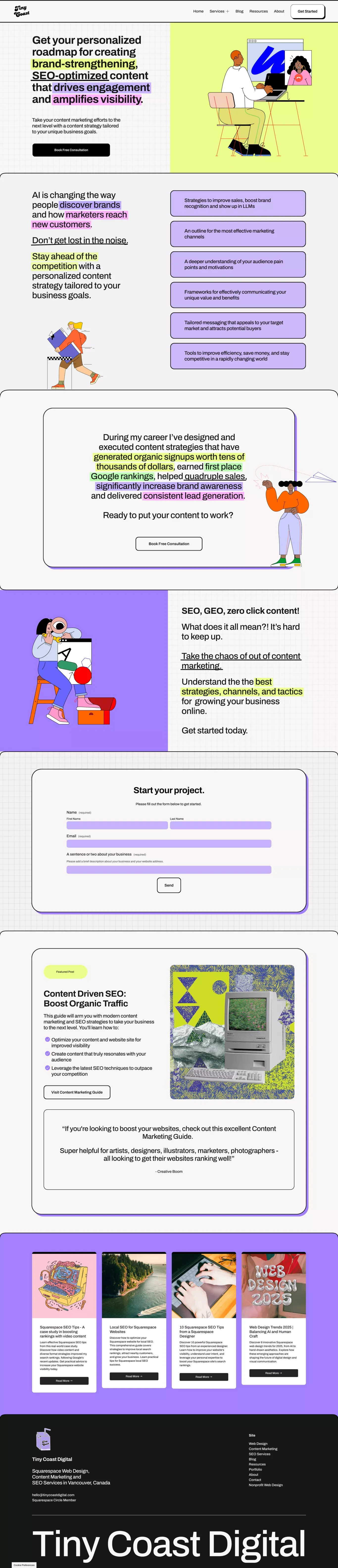 Content Marketing | Vancouver, BC | Boost Your Business with a Custom Content Strategy Today — Squarespace Web Designer and SEO Services | Tiny Coast Digital - Landing design