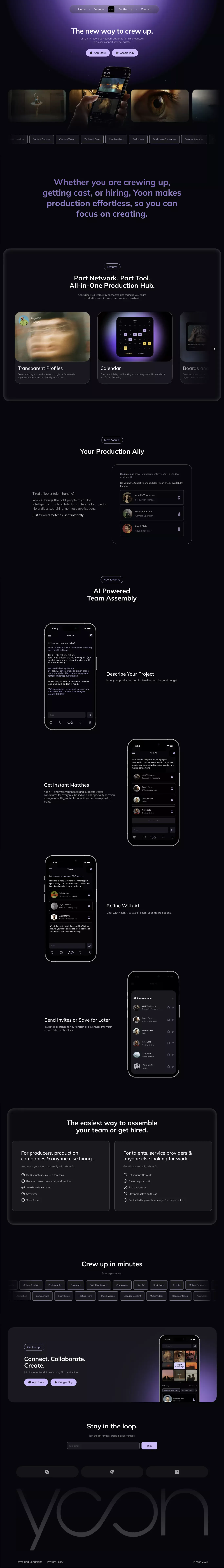 Yoon â Your AI-Powered Film Production Network - Landing design