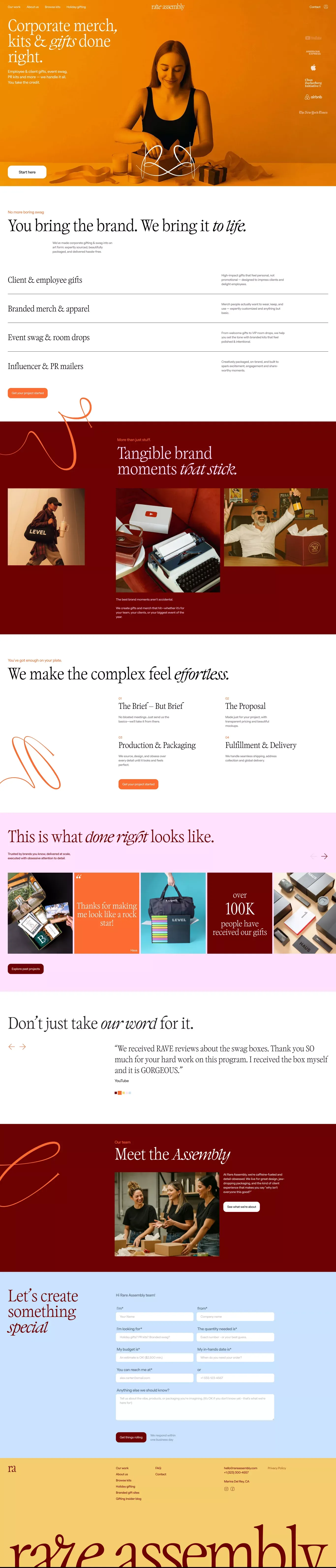 Custom Corporate Gifts & Branded Merch That Stands Out | Rare Assembly - Landing design