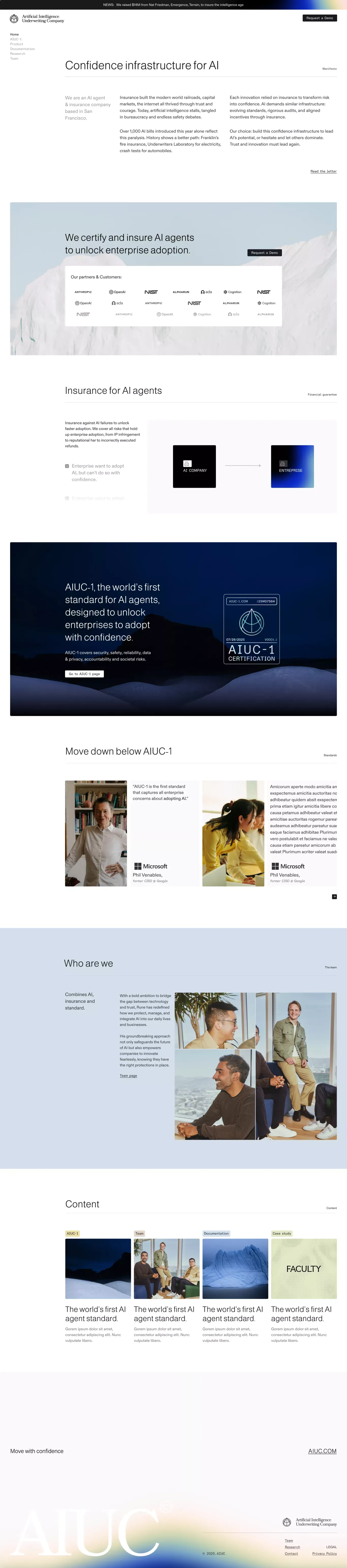 AIUC | AI agent standard & insurance - Landing design