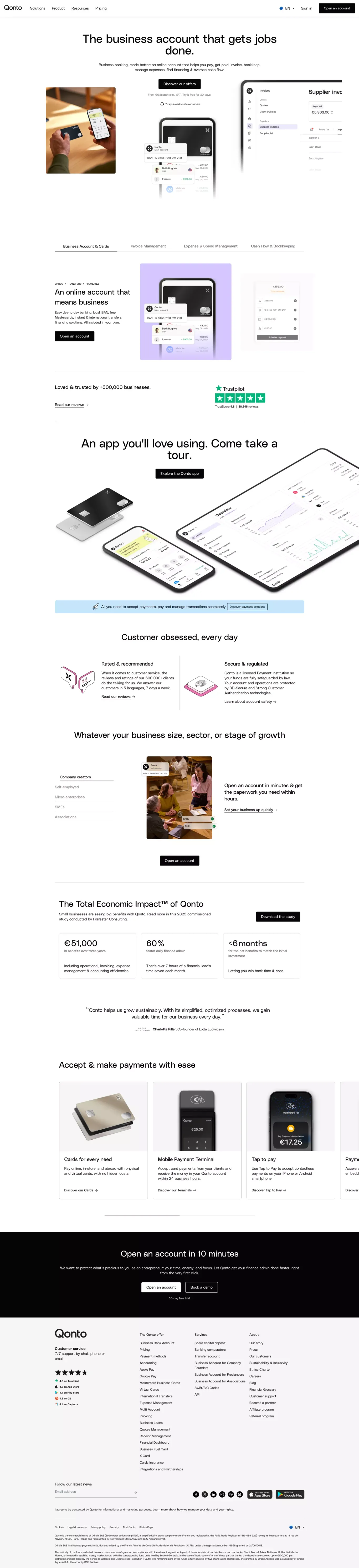 Manage all your finances from your Qonto business account - Landing design