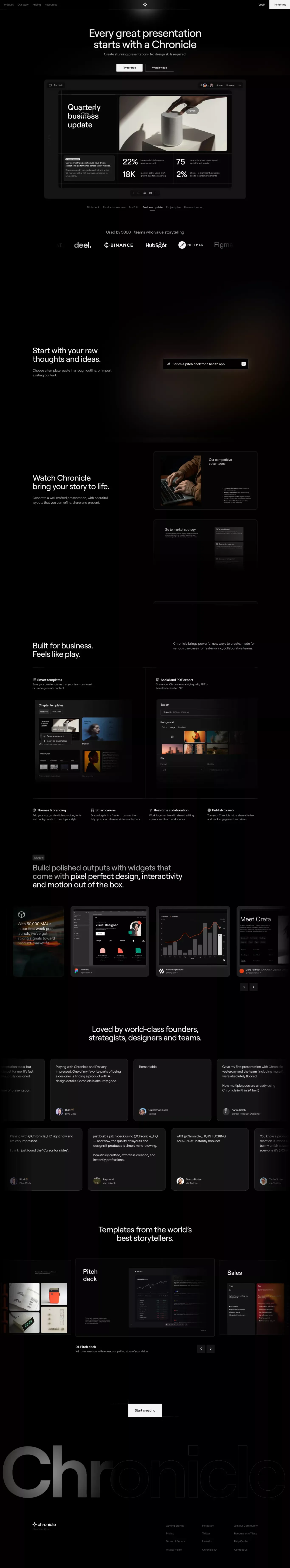 Chronicle: The AI Presentation Tool for Stories Worth Telling - Landing design
