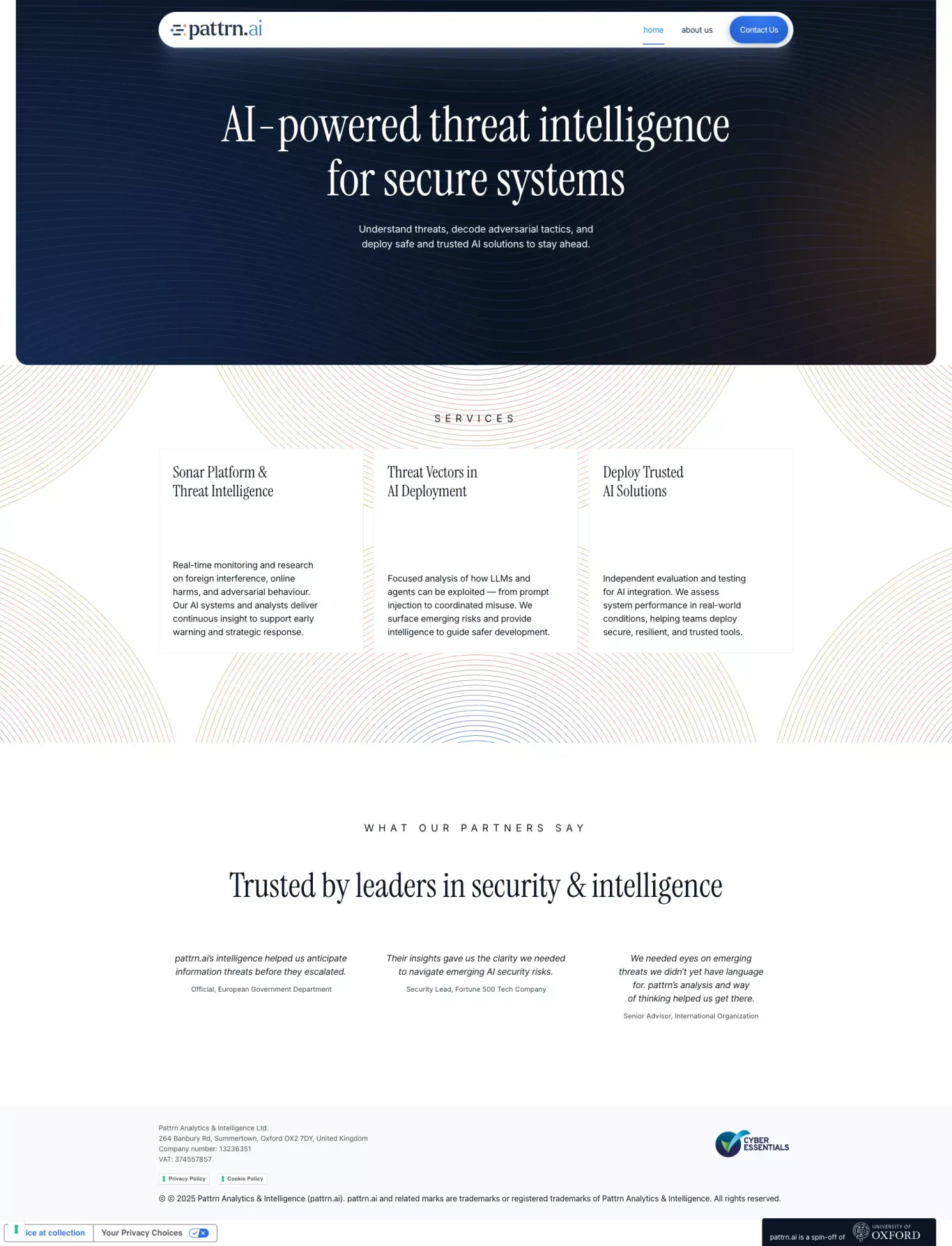 pattrn.ai - AI-Powered Threat Intelligence for Governments & Enterprises - Landing design
