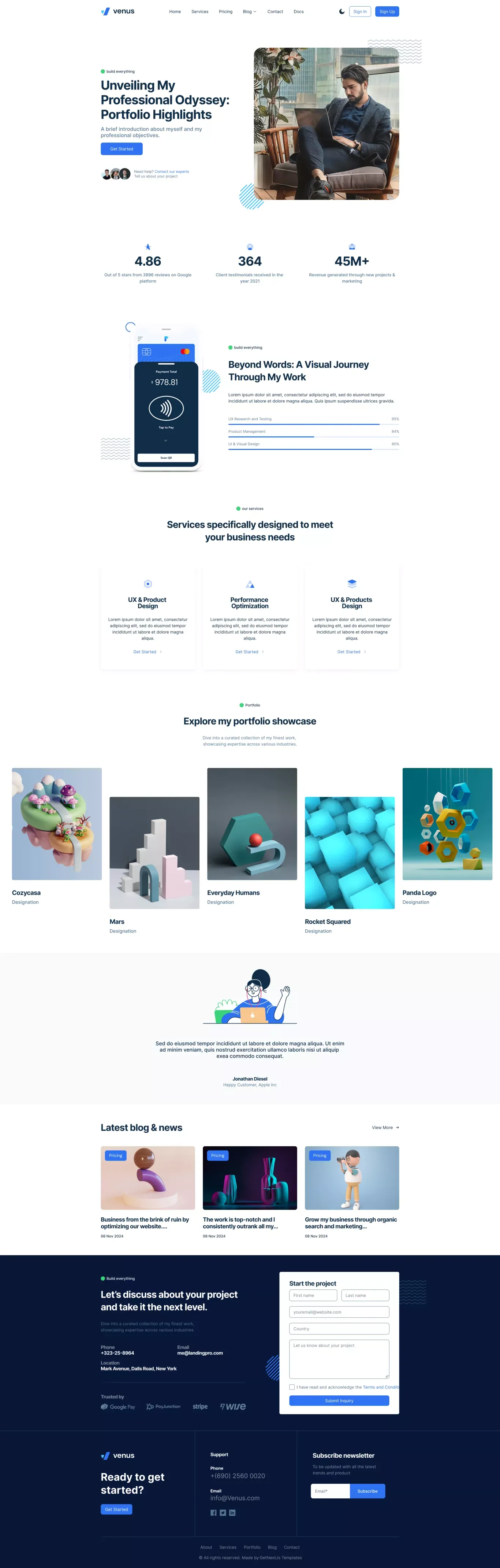 Venus NextJS Template for Portfolio & Personal Websites - Template design