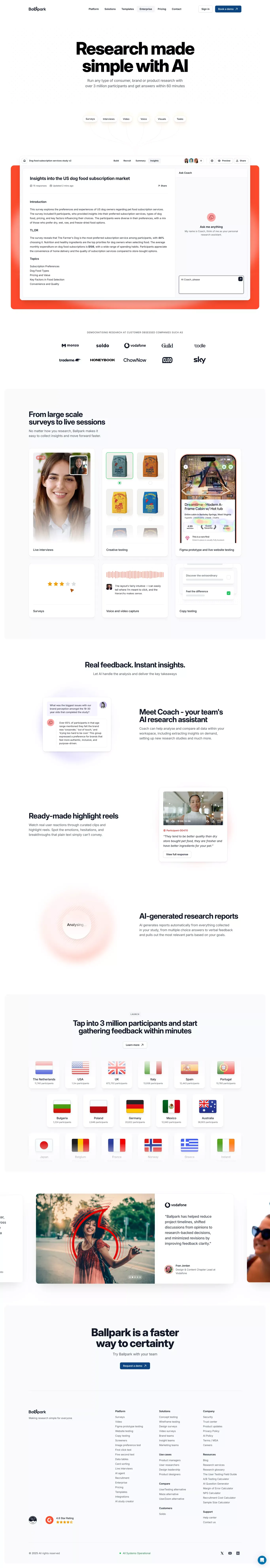 Ballpark - Research anything. Powered by AI. - Landing design