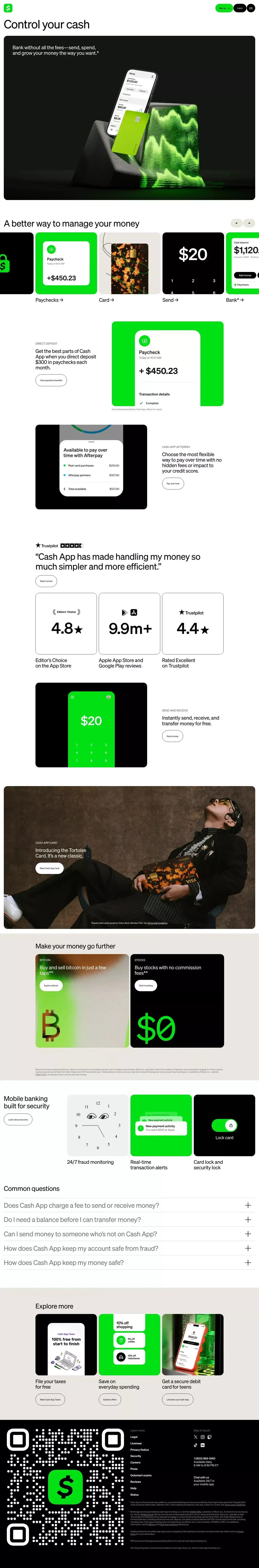 Send, Receive, Invest, & Manage Your Money with Cash App - Landing design
