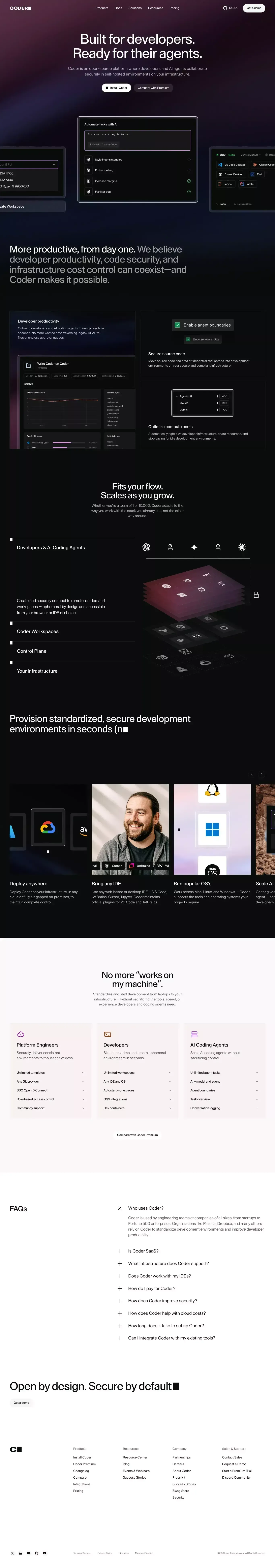CDEs: Cloud Development Environments for Enterprise Developers | Coder - Landing design