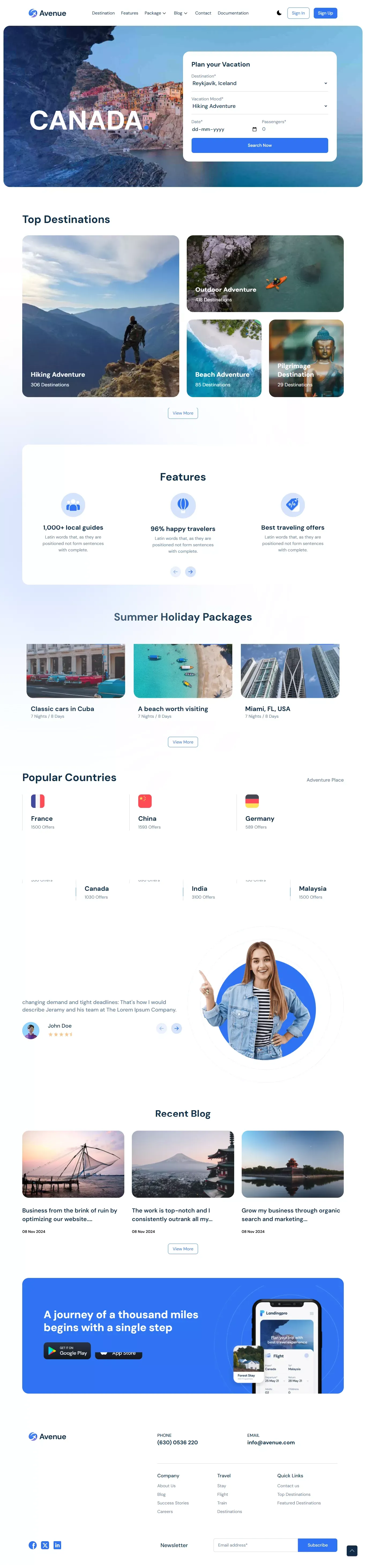 Avenue Pro - NextJS Website Template for Travel & Booking Websites - Template design