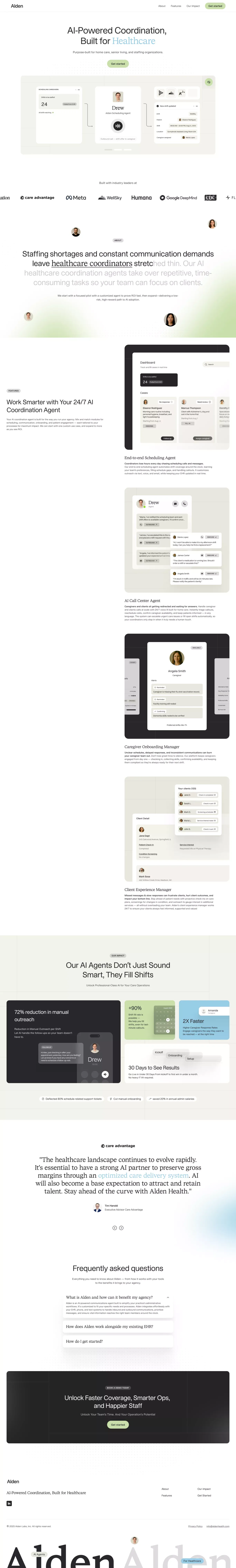 Alden | AI assistants for home care - Landing design