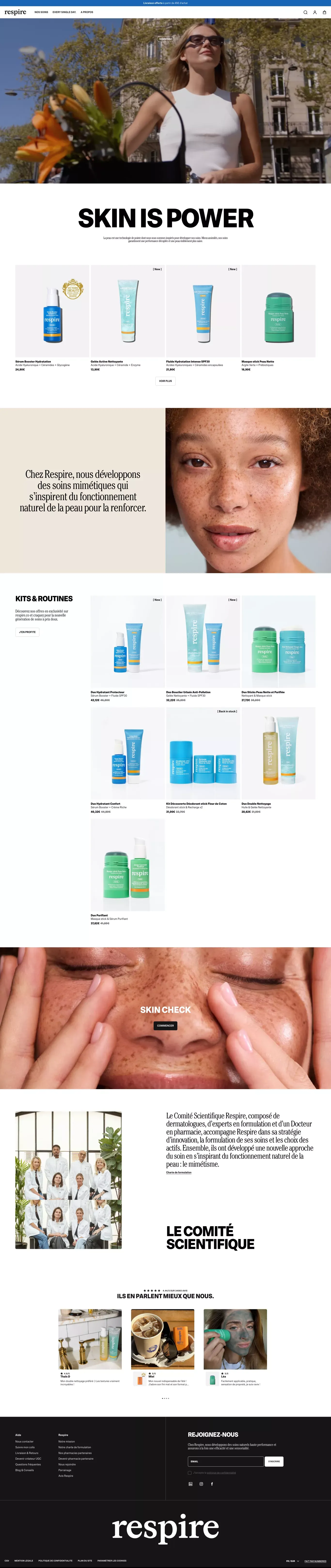 Respire | Soins mimÃ©tiques, naturels et haute performances - Ecommerce design