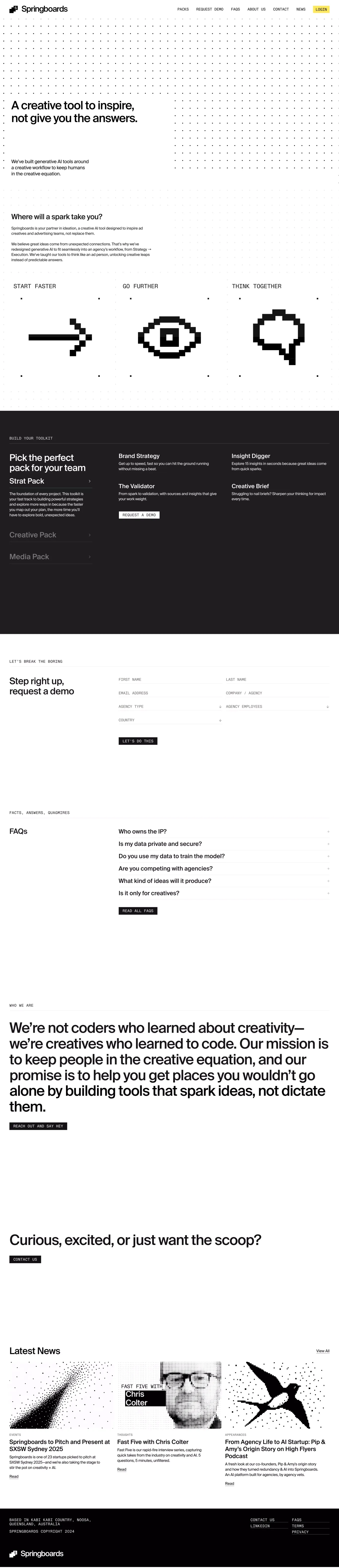 Springboards -  The Creative AI Tool for Agencies & Strategists - Landing design