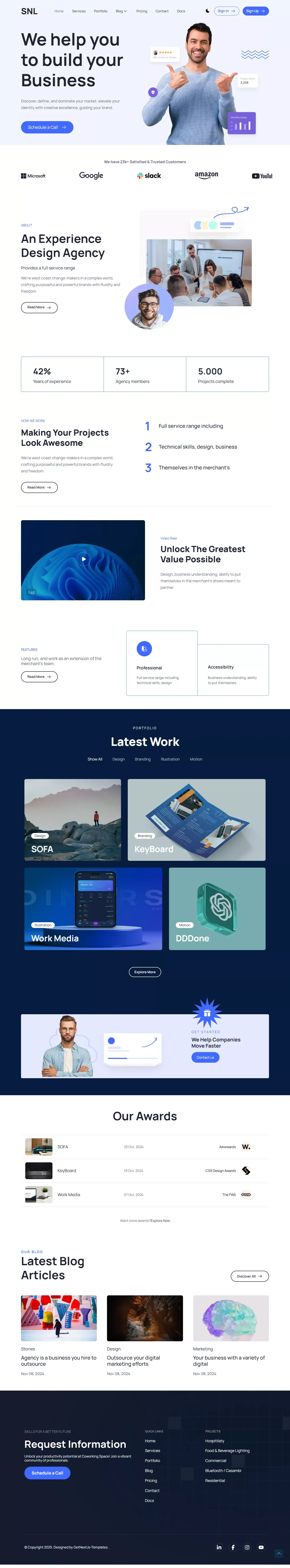 SNL Pro NextJs Tailwind Website Template - Template design